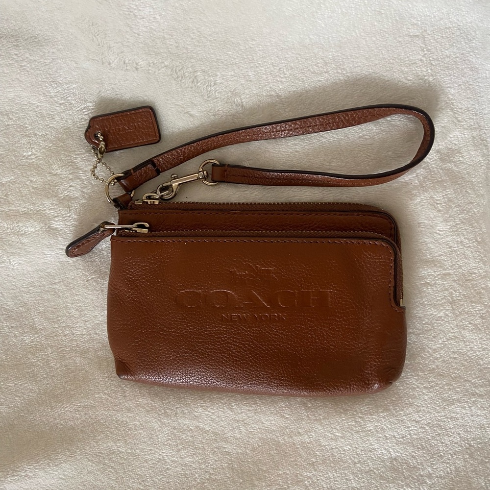 Coach Tan Leather Wristlet with Strap